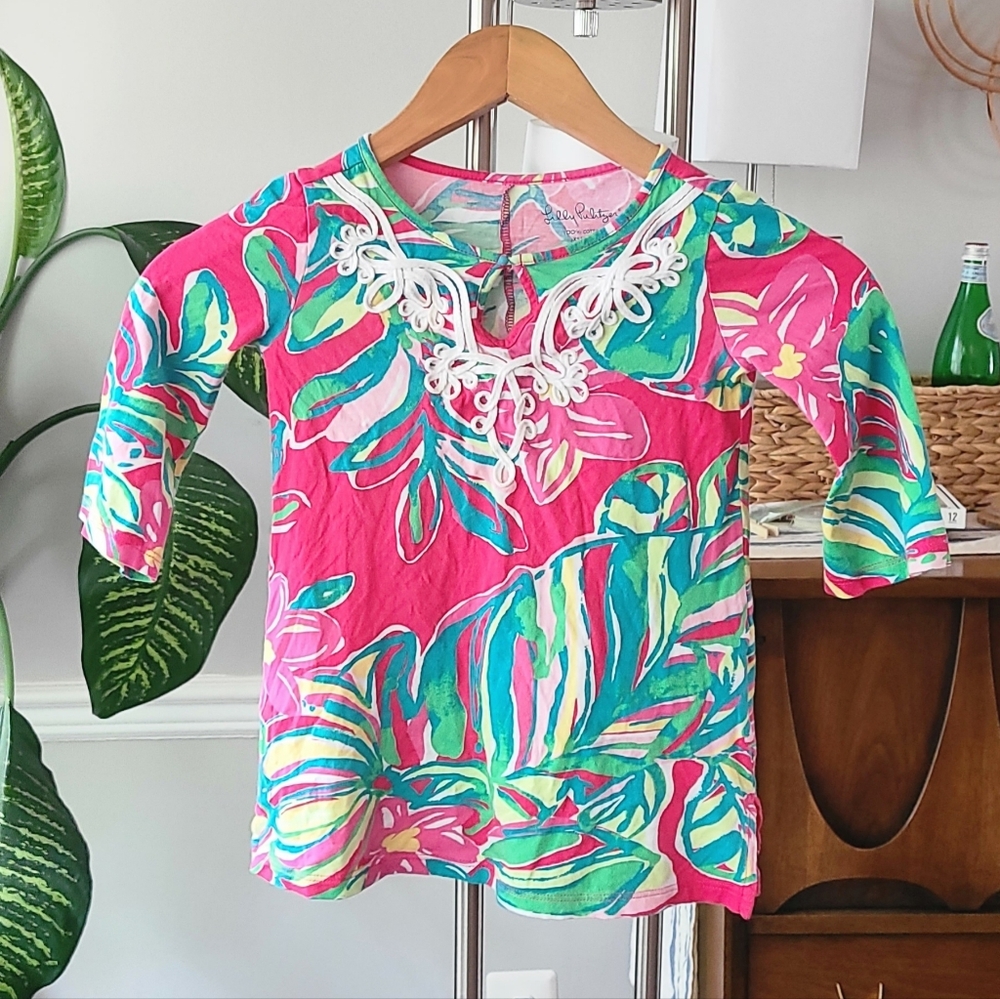 Lilly Pulitzer Girls 2x-3x cotton long sleeve tunic top pink print